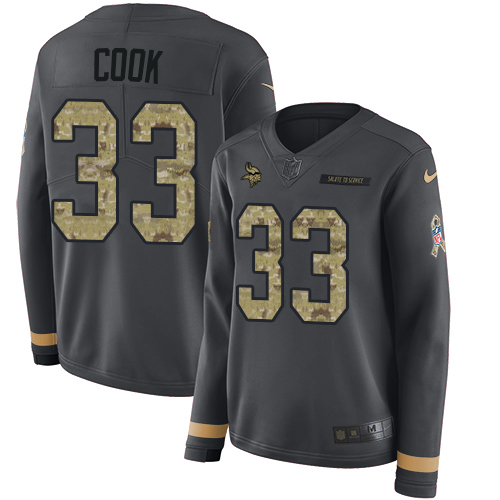 Nike Vikings #33 Dalvin Cook Anthracite Salute to Service Women's Stitched NFL Limited Therma Long Sleeve Jersey