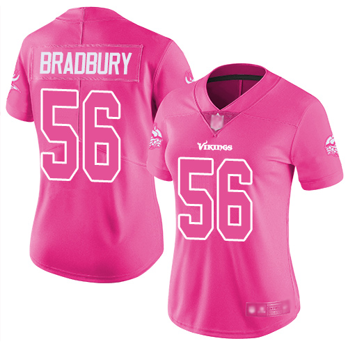 Nike Vikings #56 Garrett Bradbury Pink Women's Stitched NFL Limited Rush Fashion Jersey