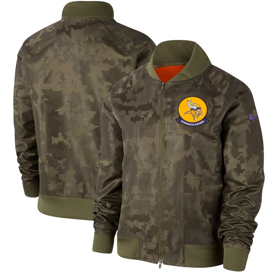 Women's Minnesota Vikings Nike Olive 2019 Salute to Service Full-Zip Bomber Jacket Women's Minnesota Vikings Nike Olive 2019 Salute to Service Full-Zip Bomber Jacket