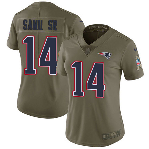 Nike Patriots #14 Mohamed Sanu Sr Olive Women's Stitched NFL Limited 2017 Salute to Service Jersey