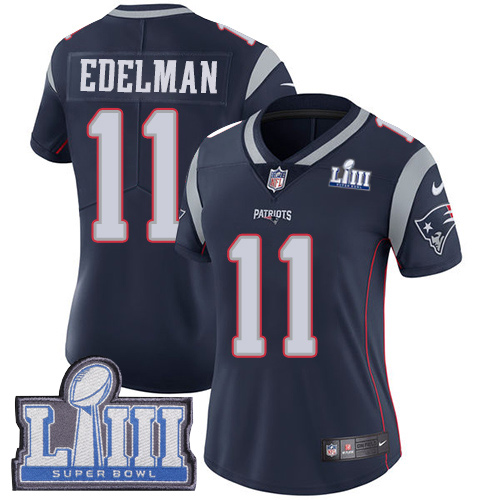Nike Patriots #11 Julian Edelman Navy Blue Team Color Super Bowl LIII Bound Women's Stitched NFL Vapor Untouchable Limited Jersey Nike Patriots #11 Julian Edelman Navy Blue Team Color Super Bowl LIII Bound Women's Stitched NFL Vapor Untouchable Limited Jersey