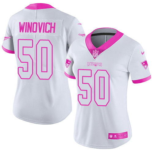 Nike Patriots #50 Chase Winovich White/Pink Women's Stitched NFL Limited Rush Fashion Jersey