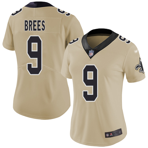 Nike Saints #9 Drew Brees Gold Women's Stitched NFL Limited Inverted Legend Jersey Nike Saints #9 Drew Brees Gold Women's Stitched NFL Limited Inverted Legend Jersey