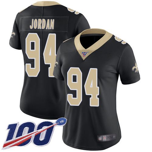 Nike Saints #94 Cameron Jordan Black Team Color Women's Stitched NFL 100th Season Vapor Limited Jersey Nike Saints #94 Cameron Jordan Black Team Color Women's Stitched NFL 100th Season Vapor Limited Jersey