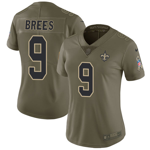 Nike Saints #9 Drew Brees Olive Women's Stitched NFL Limited 2017 Salute to Service Jersey Nike Saints #9 Drew Brees Olive Women's Stitched NFL Limited 2017 Salute to Service Jersey