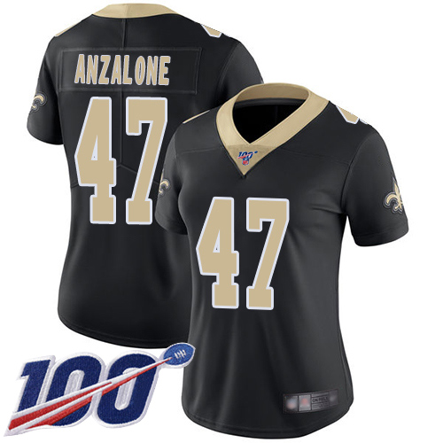Nike Saints #47 Alex Anzalone Black Team Color Women's Stitched NFL 100th Season Vapor Limited Jersey Nike Saints #47 Alex Anzalone Black Team Color Women's Stitched NFL 100th Season Vapor Limited Jersey