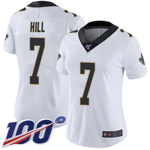 Nike Saints #7 Taysom Hill White Women's Stitched NFL 100th Season Vapor Limited Jersey Nike Saints #7 Taysom Hill White Women's Stitched NFL 100th Season Vapor Limited Jersey