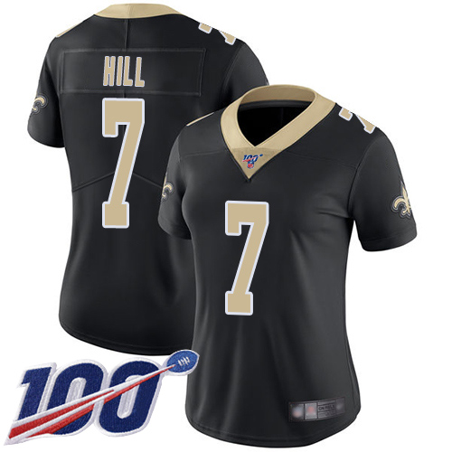 Nike Saints #7 Taysom Hill Black Team Color Women's Stitched NFL 100th Season Vapor Limited Jersey Nike Saints #7 Taysom Hill Black Team Color Women's Stitched NFL 100th Season Vapor Limited Jersey
