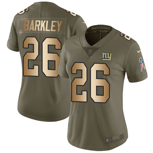 Nike Giants #26 Saquon Barkley Olive/Gold Women's Stitched NFL Limited 2017 Salute to Service Jersey Nike Giants #26 Saquon Barkley Olive/Gold Women's Stitched NFL Limited 2017 Salute to Service Jersey