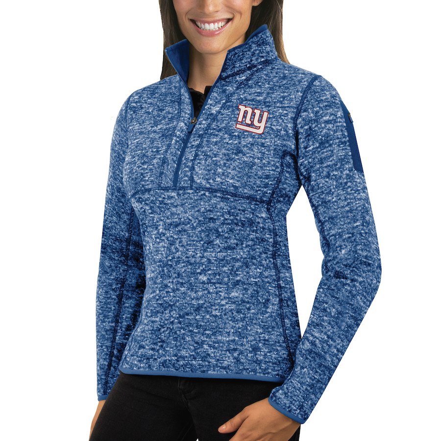 New York Giants Antigua Women's Fortune Half-Zip Sweater Heather Royal New York Giants Antigua Women's Fortune Half-Zip Sweater Heather Royal