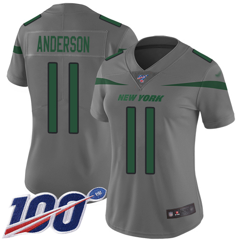 Nike Jets #11 Robby Anderson Gray Women's Stitched NFL Limited Inverted Legend 100th Season Jersey Nike Jets #11 Robby Anderson Gray Women's Stitched NFL Limited Inverted Legend 100th Season Jersey