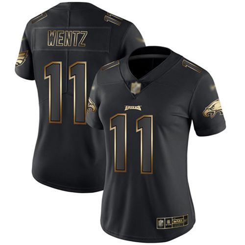 Nike Eagles #11 Carson Wentz Black/Gold Women's Stitched NFL Vapor Untouchable Limited Jersey Nike Eagles #11 Carson Wentz Black/Gold Women's Stitched NFL Vapor Untouchable Limited Jersey