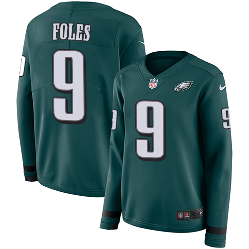 Nike Eagles #9 Nick Foles Midnight Green Team Color Women's Stitched NFL Limited Therma Long Sleeve Jersey Nike Eagles #9 Nick Foles Midnight Green Team Color Women's Stitched NFL Limited Therma Long Sleeve Jersey