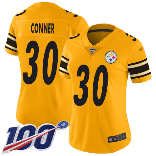 Nike Steelers #30 James Conner Gold Women's Stitched NFL Limited Inverted Legend 100th Season Jersey Nike Steelers #30 James Conner Gold Women's Stitched NFL Limited Inverted Legend 100th Season Jersey