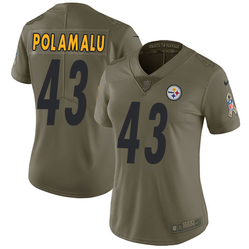 Nike Steelers #43 Troy Polamalu Olive Women's Stitched NFL Limited 2017 Salute to Service Jersey Nike Steelers #43 Troy Polamalu Olive Women's Stitched NFL Limited 2017 Salute to Service Jersey