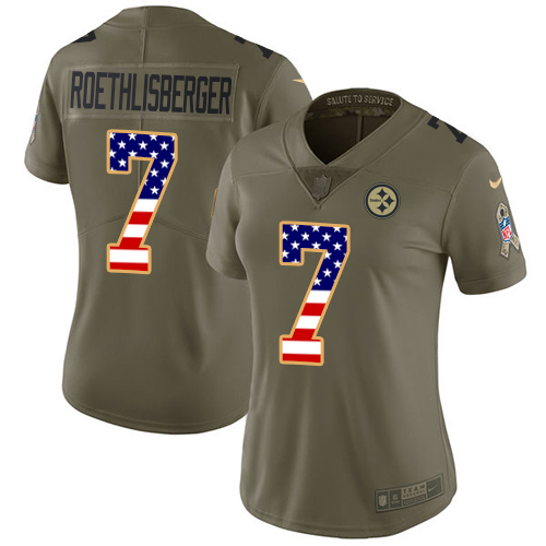 Nike Steelers #7 Ben Roethlisberger Olive/USA Flag Women's Stitched NFL Limited 2017 Salute to Service Jersey Nike Steelers #7 Ben Roethlisberger Olive/USA Flag Women's Stitched NFL Limited 2017 Salute to Service Jersey