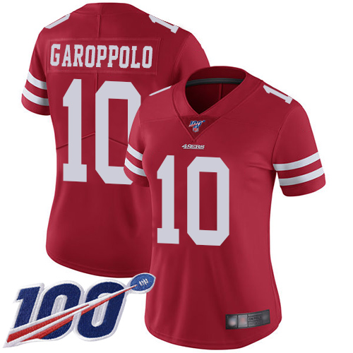 Nike 49ers #10 Jimmy Garoppolo Red Team Color Women's Stitched NFL 100th Season Vapor Limited Jersey Nike 49ers #10 Jimmy Garoppolo Red Team Color Women's Stitched NFL 100th Season Vapor Limited Jersey