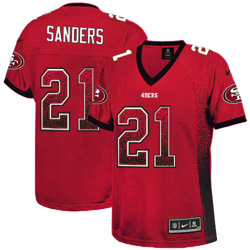 Nike 49ers #21 Deion Sanders Red Team Color Women's Stitched NFL Elite Drift Fashion Jersey Nike 49ers #21 Deion Sanders Red Team Color Women's Stitched NFL Elite Drift Fashion Jersey