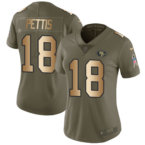 Nike 49ers #18 Dante Pettis Olive/Gold Women's Stitched NFL Limited 2017 Salute to Service Jersey Nike 49ers #18 Dante Pettis Olive/Gold Women's Stitched NFL Limited 2017 Salute to Service Jersey