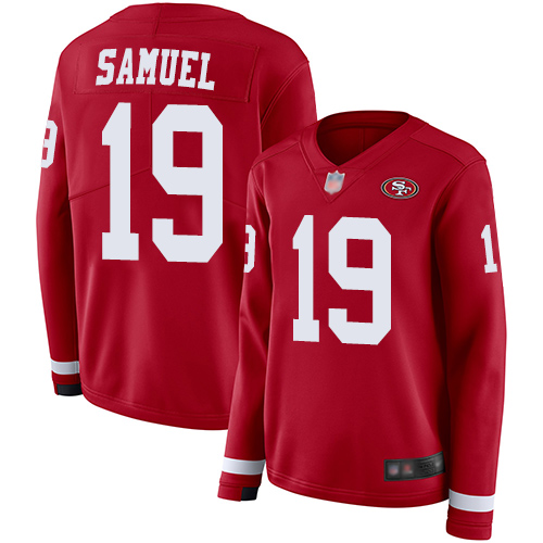 Nike 49ers #19 Deebo Samuel Red Team Color Women's Stitched NFL Limited Therma Long Sleeve Jersey Nike 49ers #19 Deebo Samuel Red Team Color Women's Stitched NFL Limited Therma Long Sleeve Jersey