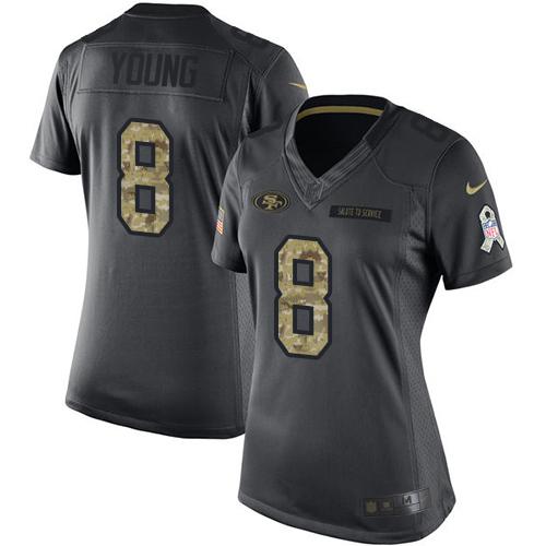 Nike 49ers #8 Steve Young Black Women's Stitched NFL Limited 2016 Salute to Service Jersey Nike 49ers #8 Steve Young Black Women's Stitched NFL Limited 2016 Salute to Service Jersey