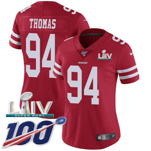 Nike 49ers #94 Solomon Thomas Red Super Bowl LIV 2020 Team Color Women's Stitched NFL 100th Season Vapor Limited Jersey Nike 49ers #94 Solomon Thomas Red Super Bowl LIV 2020 Team Color Women's Stitched NFL 100th Season Vapor Limited Jersey