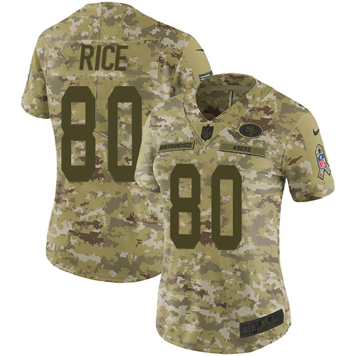 Nike 49ers #80 Jerry Rice Camo Women's Stitched NFL Limited 2018 Salute to Service Jersey Nike 49ers #80 Jerry Rice Camo Women's Stitched NFL Limited 2018 Salute to Service Jersey