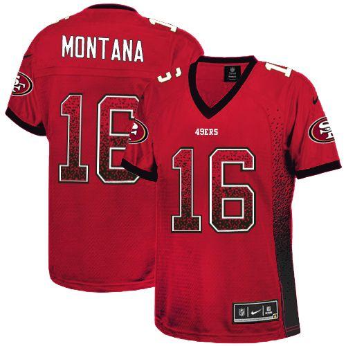 Nike 49ers #16 Joe Montana Red Team Color Women's Stitched NFL Elite Drift Fashion Jersey Nike 49ers #16 Joe Montana Red Team Color Women's Stitched NFL Elite Drift Fashion Jersey