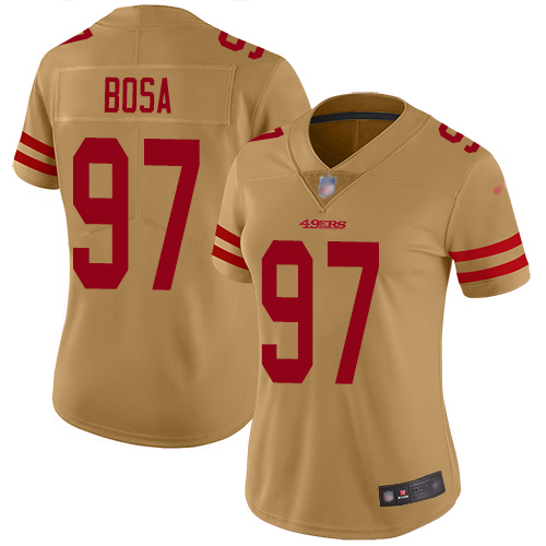 Nike 49ers #97 Nick Bosa Gold Women's Stitched NFL Limited Inverted Legend Jersey Nike 49ers #97 Nick Bosa Gold Women's Stitched NFL Limited Inverted Legend Jersey