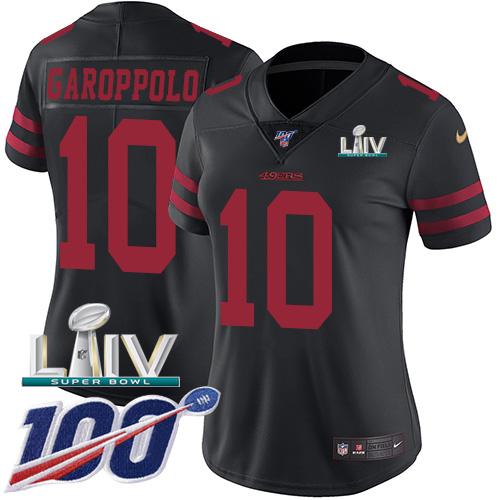 Nike 49ers #10 Jimmy Garoppolo Black Super Bowl LIV 2020 Alternate Women's Stitched NFL 100th Season Vapor Limited Jersey Nike 49ers #10 Jimmy Garoppolo Black Super Bowl LIV 2020 Alternate Women's Stitched NFL 100th Season Vapor Limited Jersey