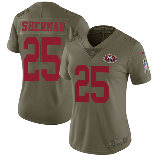 Nike 49ers #25 Richard Sherman Olive Women's Stitched NFL Limited 2017 Salute to Service Jersey Nike 49ers #25 Richard Sherman Olive Women's Stitched NFL Limited 2017 Salute to Service Jersey