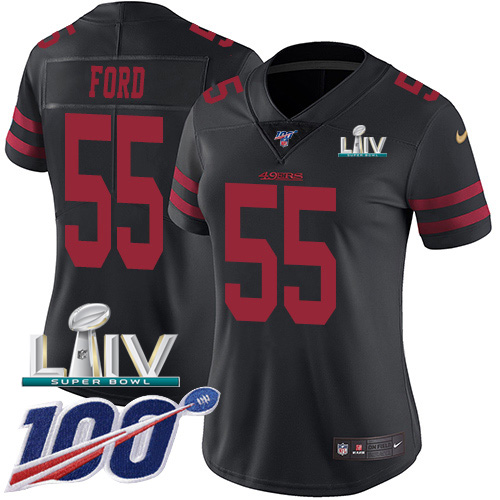 Nike 49ers #55 Dee Ford Black Super Bowl LIV 2020 Alternate Women's Stitched NFL 100th Season Vapor Limited Jersey Nike 49ers #55 Dee Ford Black Super Bowl LIV 2020 Alternate Women's Stitched NFL 100th Season Vapor Limited Jersey