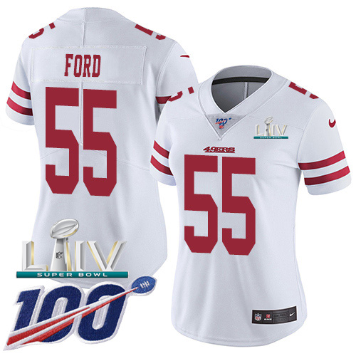 Nike 49ers #55 Dee Ford White Super Bowl LIV 2020 Women's Stitched NFL 100th Season Vapor Limited Jersey Nike 49ers #55 Dee Ford White Super Bowl LIV 2020 Women's Stitched NFL 100th Season Vapor Limited Jersey