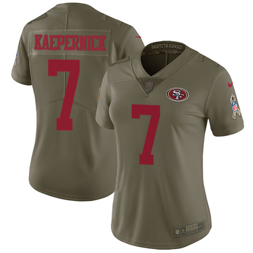Nike 49ers #7 Colin Kaepernick Olive Women's Stitched NFL Limited 2017 Salute to Service Jersey Nike 49ers #7 Colin Kaepernick Olive Women's Stitched NFL Limited 2017 Salute to Service Jersey