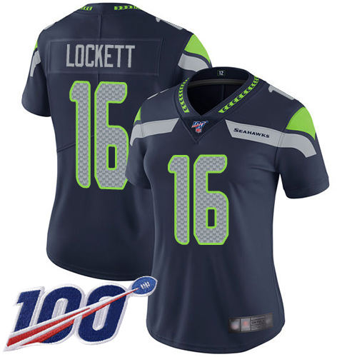 Nike Seahawks #16 Tyler Lockett Steel Blue Team Color Women's Stitched NFL 100th Season Vapor Limited Jersey Nike Seahawks #16 Tyler Lockett Steel Blue Team Color Women's Stitched NFL 100th Season Vapor Limited Jersey