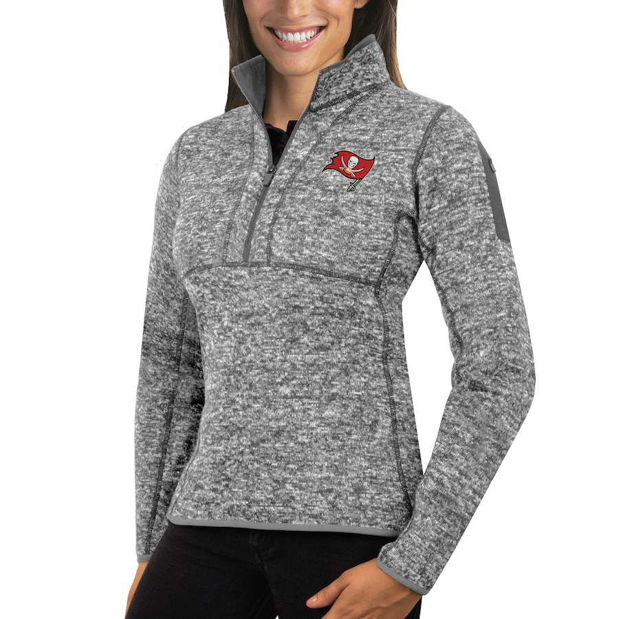 Tampa Bay Buccaneers Antigua Women's Fortune Half-Zip Sweater Heather Gray Tampa Bay Buccaneers Antigua Women's Fortune Half-Zip Sweater Heather Gray