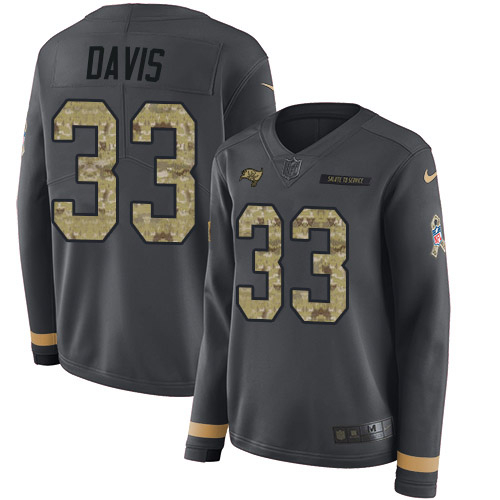 Nike Buccaneers #33 Carlton Davis III Anthracite Salute to Service Women's Stitched NFL Limited Therma Long Sleeve Jersey