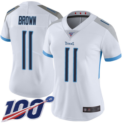 Nike Titans #11 A.J. Brown White Women's Stitched NFL 100th Season Vapor Limited Jersey Nike Titans #11 A.J. Brown White Women's Stitched NFL 100th Season Vapor Limited Jersey