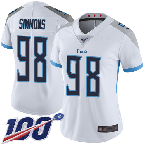 Nike Titans #98 Jeffery Simmons White Women's Stitched NFL 100th Season Vapor Limited Jersey Nike Titans #98 Jeffery Simmons White Women's Stitched NFL 100th Season Vapor Limited Jersey