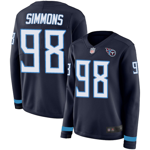Nike Titans #98 Jeffery Simmons Navy Blue Team Color Women's Stitched NFL Limited Therma Long Sleeve Jersey Nike Titans #98 Jeffery Simmons Navy Blue Team Color Women's Stitched NFL Limited Therma Long Sleeve Jersey