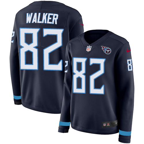 Nike Titans #82 Delanie Walker Navy Blue Team Color Women's Stitched NFL Limited Therma Long Sleeve Jersey Nike Titans #82 Delanie Walker Navy Blue Team Color Women's Stitched NFL Limited Therma Long Sleeve Jersey