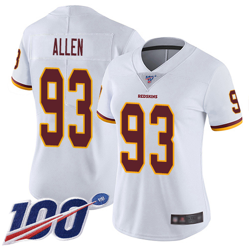 Nike Redskins #93 Jonathan Allen White Women's Stitched NFL 100th Season Vapor Limited Jersey