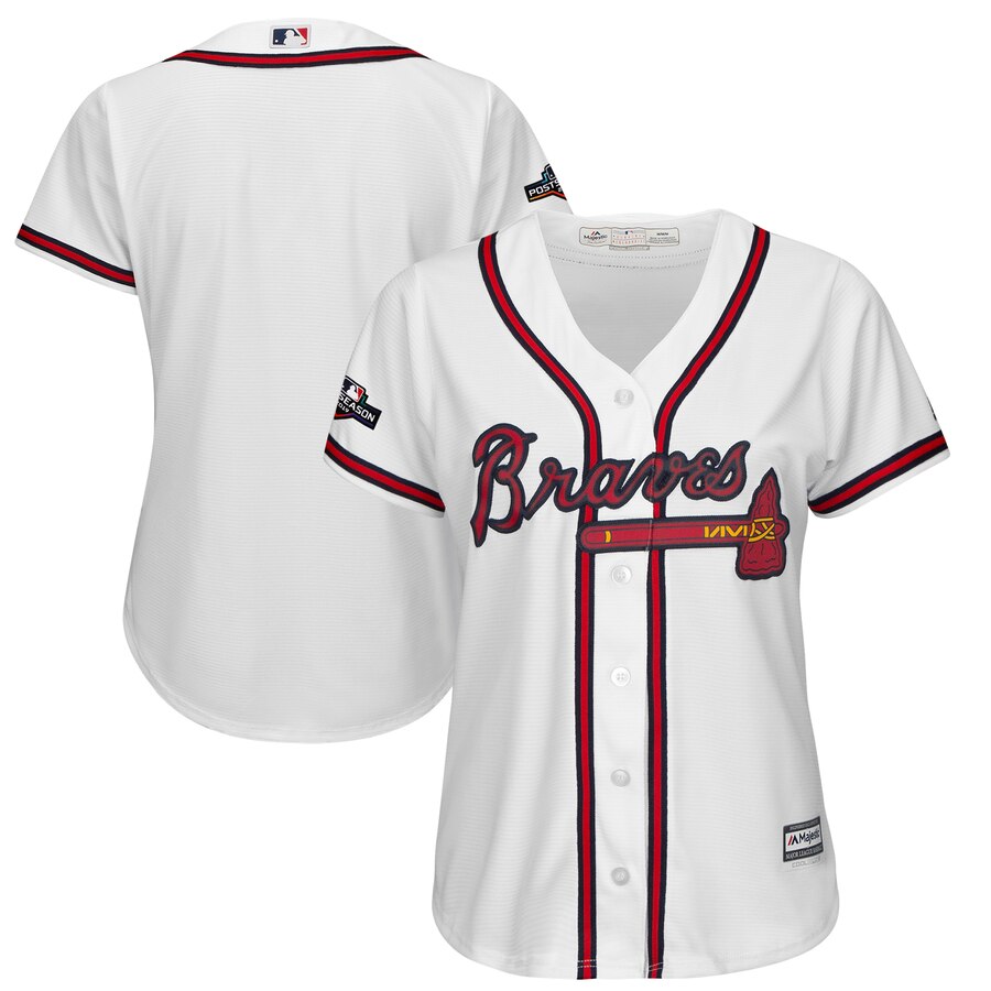Atlanta Braves Majestic Women's 2019 Postseason Official Cool Base Team Jersey White Atlanta Braves Majestic Women's 2019 Postseason Official Cool Base Team Jersey White