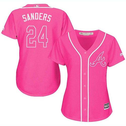 Braves #24 Deion Sanders Pink Fashion Women's Stitched MLB Jersey Braves #24 Deion Sanders Pink Fashion Women's Stitched MLB Jersey