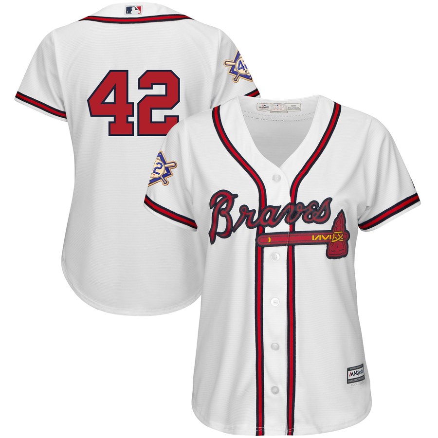 Atlanta Braves #42 Majestic Women's 2019 Jackie Robinson Day Official Cool Base Jersey White Atlanta Braves #42 Majestic Women's 2019 Jackie Robinson Day Official Cool Base Jersey White