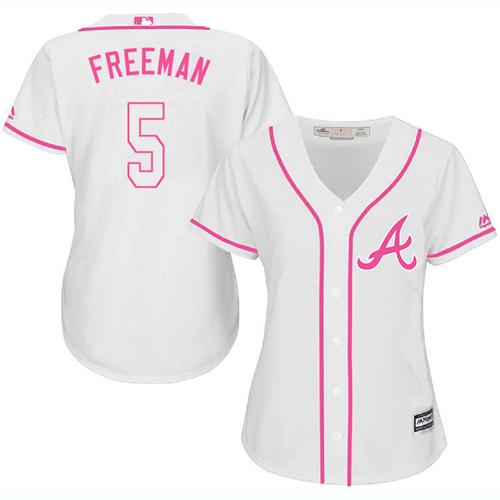 Braves #5 Freddie Freeman White/Pink Fashion Women's Stitched MLB Jersey Braves #5 Freddie Freeman White/Pink Fashion Women's Stitched MLB Jersey