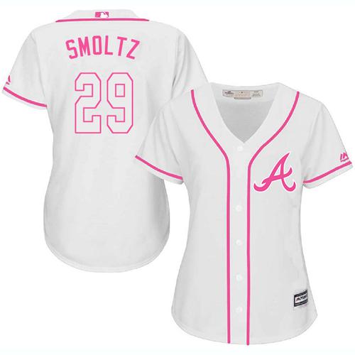 Braves #29 John Smoltz White/Pink Fashion Women's Stitched MLB Jersey Braves #29 John Smoltz White/Pink Fashion Women's Stitched MLB Jersey