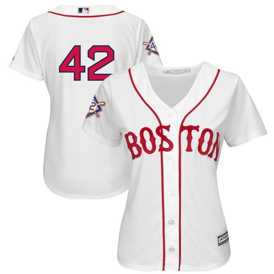 Boston Red Sox #42 Majestic Women's 2019 Jackie Robinson Day Official Cool Base Jersey White Boston Red Sox #42 Majestic Women's 2019 Jackie Robinson Day Official Cool Base Jersey White