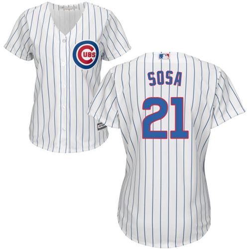 Cubs #21 Sammy Sosa White(Blue Strip) Home Women's Stitched MLB Jersey Cubs #21 Sammy Sosa White(Blue Strip) Home Women's Stitched MLB Jersey