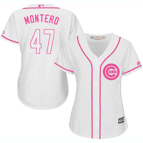 Cubs #47 Miguel Montero White/Pink Fashion Women's Stitched MLB Jersey Cubs #47 Miguel Montero White/Pink Fashion Women's Stitched MLB Jersey